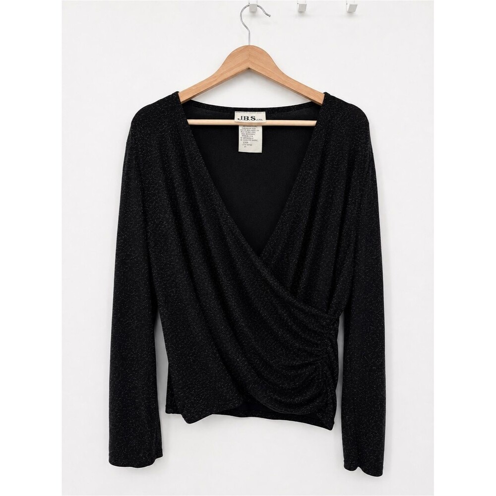 JBS Black Sparkle Blouse Top Size 2X Fitted V Neckline Formal Party Vintage
